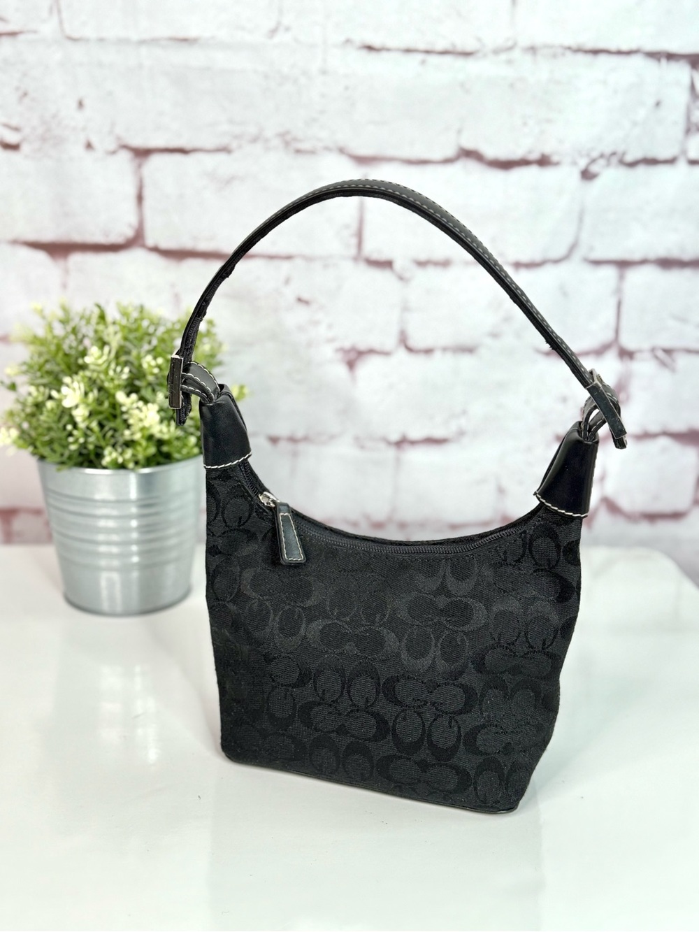 COACH Vintage Black Mini Hobo Signature Monogram Jacquard Canvas Shoulder Bag - Picture 2 of 14